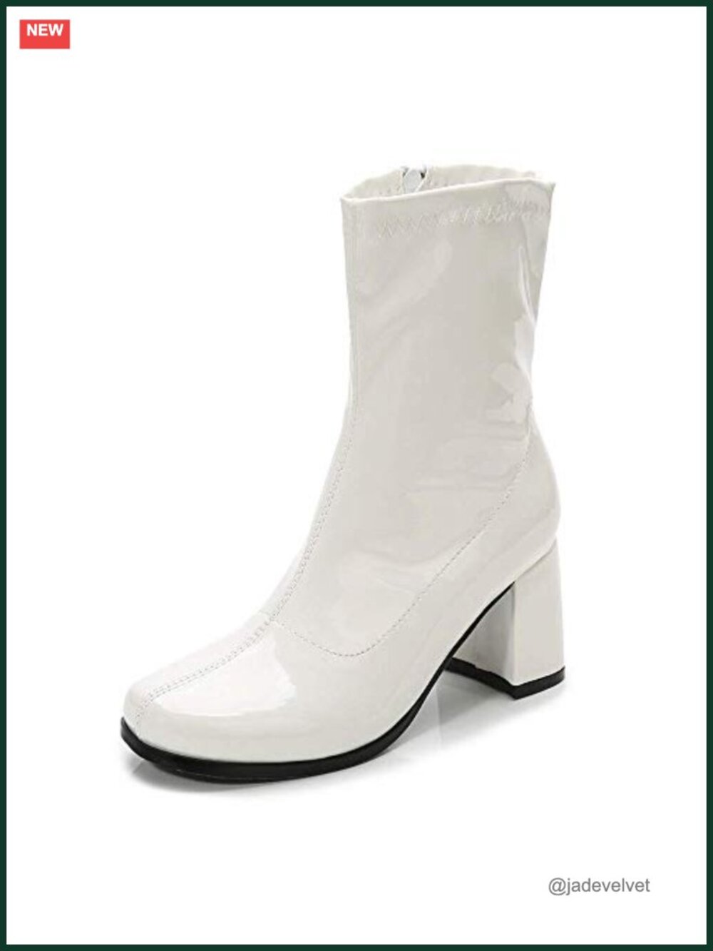 Women's Mid Calf Gogo Boots Faux Leather Block Heel Square Toe Zipper